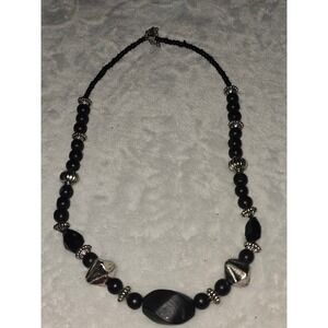 Beaded Necklace‎ Black Silver Accent Beads Fashion Jewelry Women